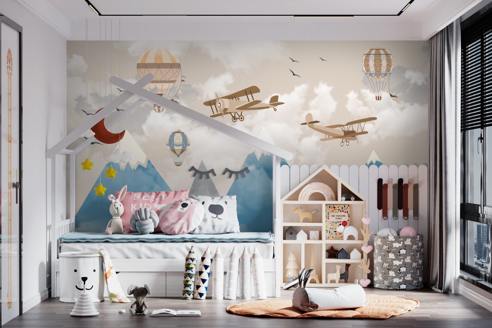 Фотошпалери пересування птахів і повітряного транспорту над гірськими вершинами