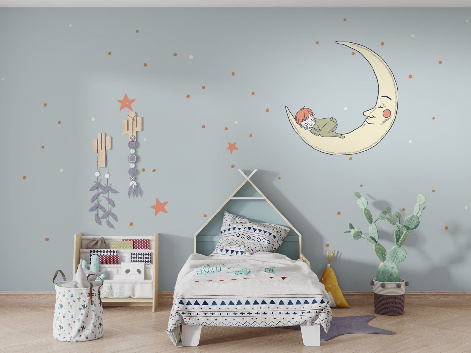 Фотошпалери дитина засинає при місячному світлі