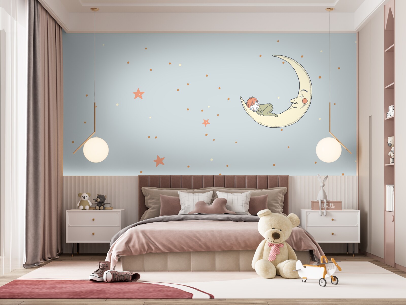 Фотошпалери дитина засинає при місячному світлі