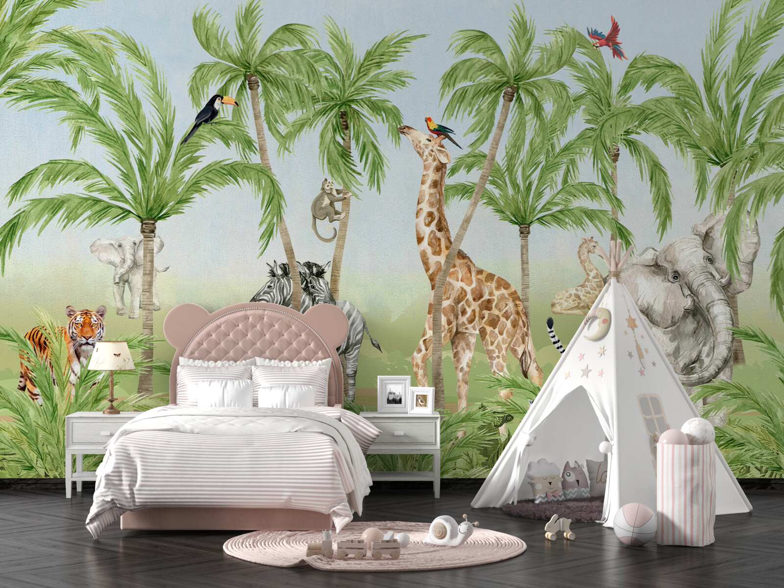 Фотошпалери істоти йдуть через тропічні джунглі