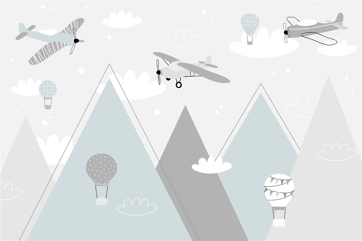 Фотошпалери повітряні кулі та літаки, що ширяють над гірськими вершинами