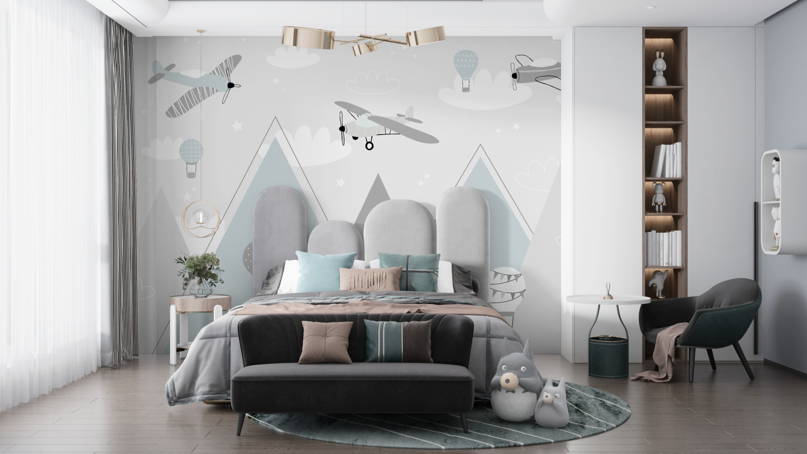 Фотошпалери повітряні кулі та літаки, що ширяють над гірськими вершинами