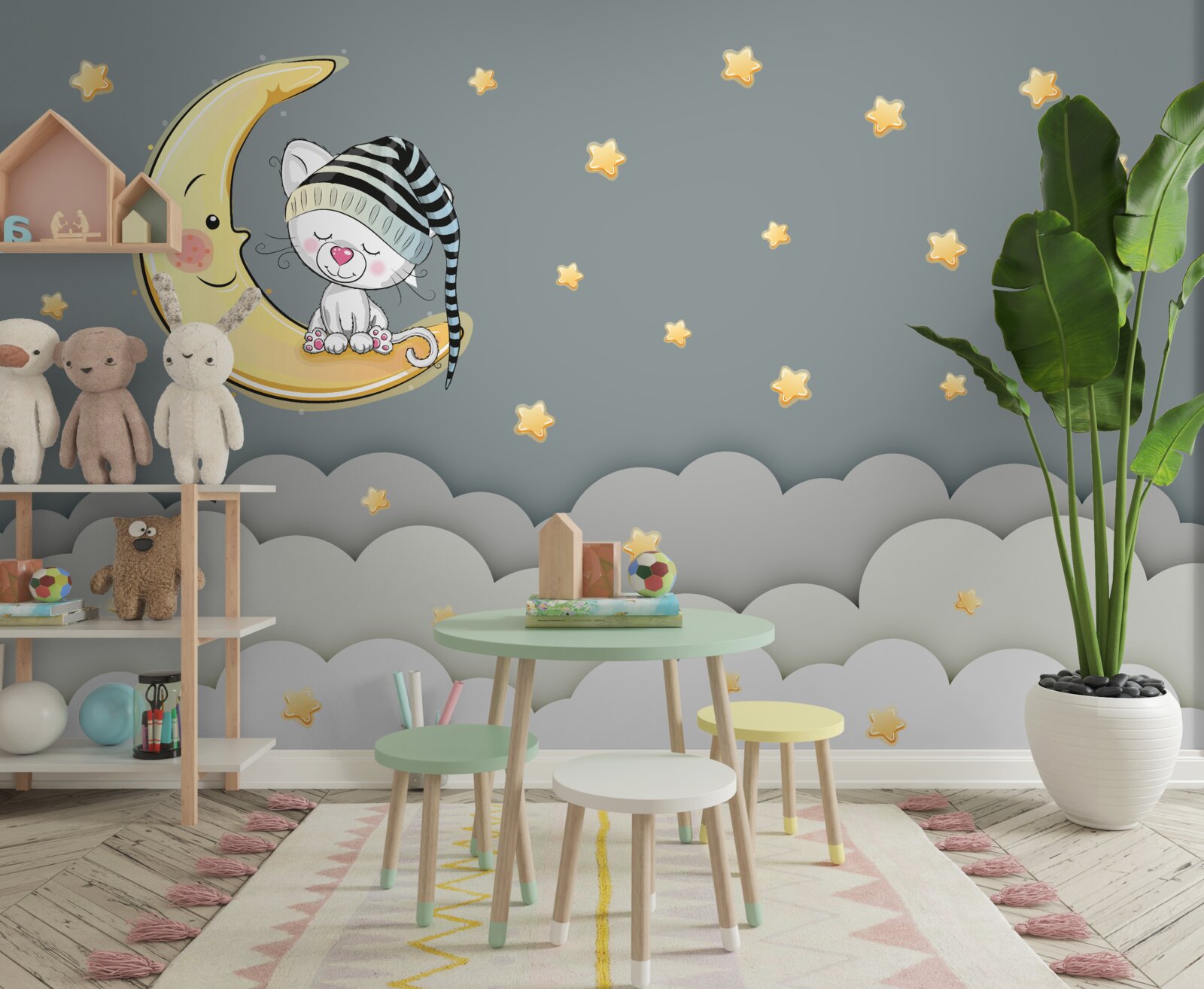 Фотошпалери маленький пухнастик у головному уборі на супутнику Землі