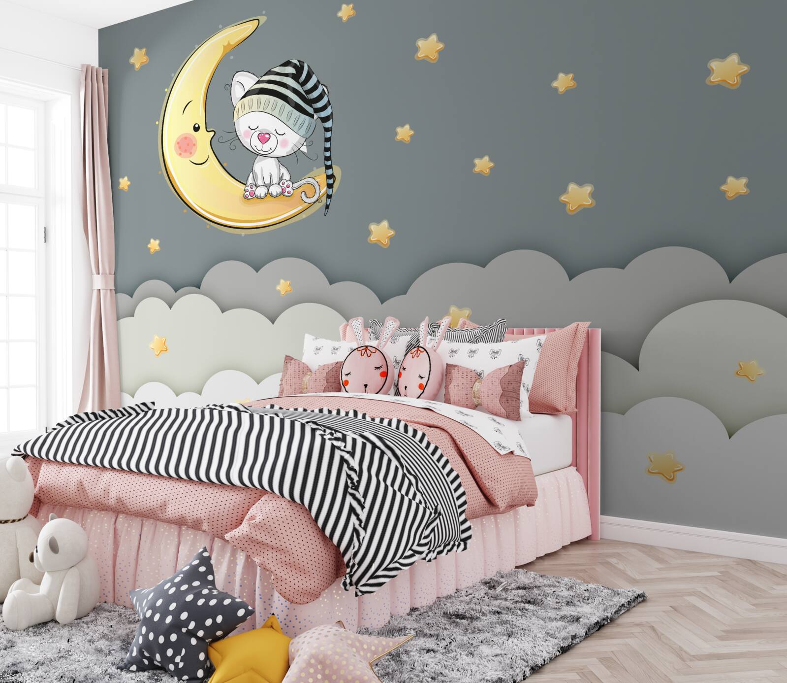 Фотошпалери маленький пухнастик у головному уборі на супутнику Землі