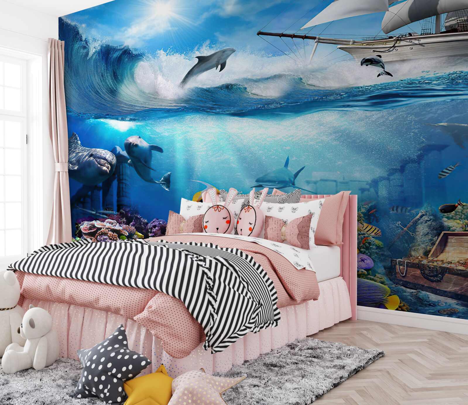 Фотошпалери корабель і водний всесвіт під ним