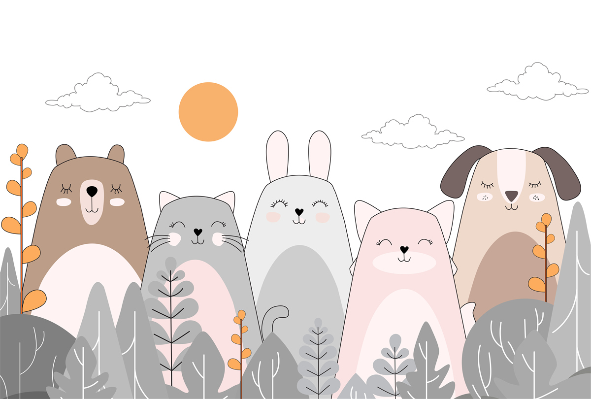 Фотошпалери п'ять радісно усміхнених тварин