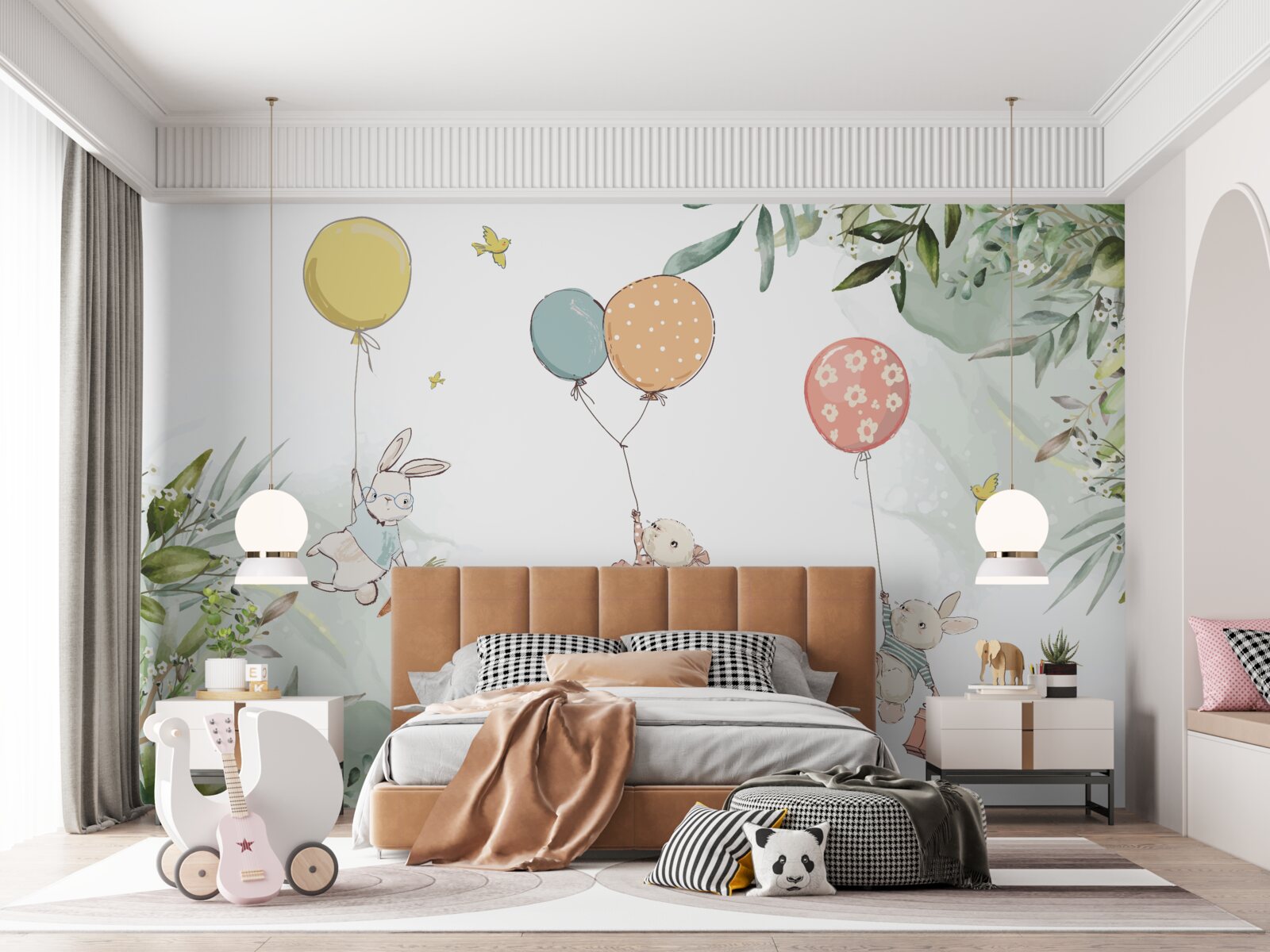 Фотошпалери кролики, що плавають на повітряних кулях