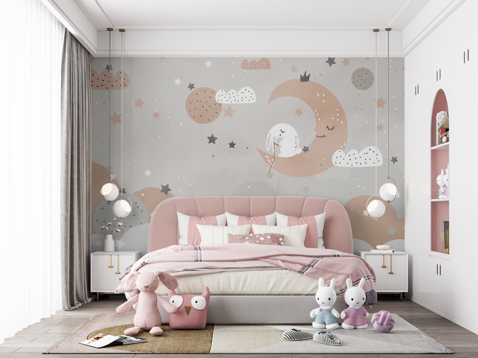 Фотошпалери Місячний білий кролик збирає зірки