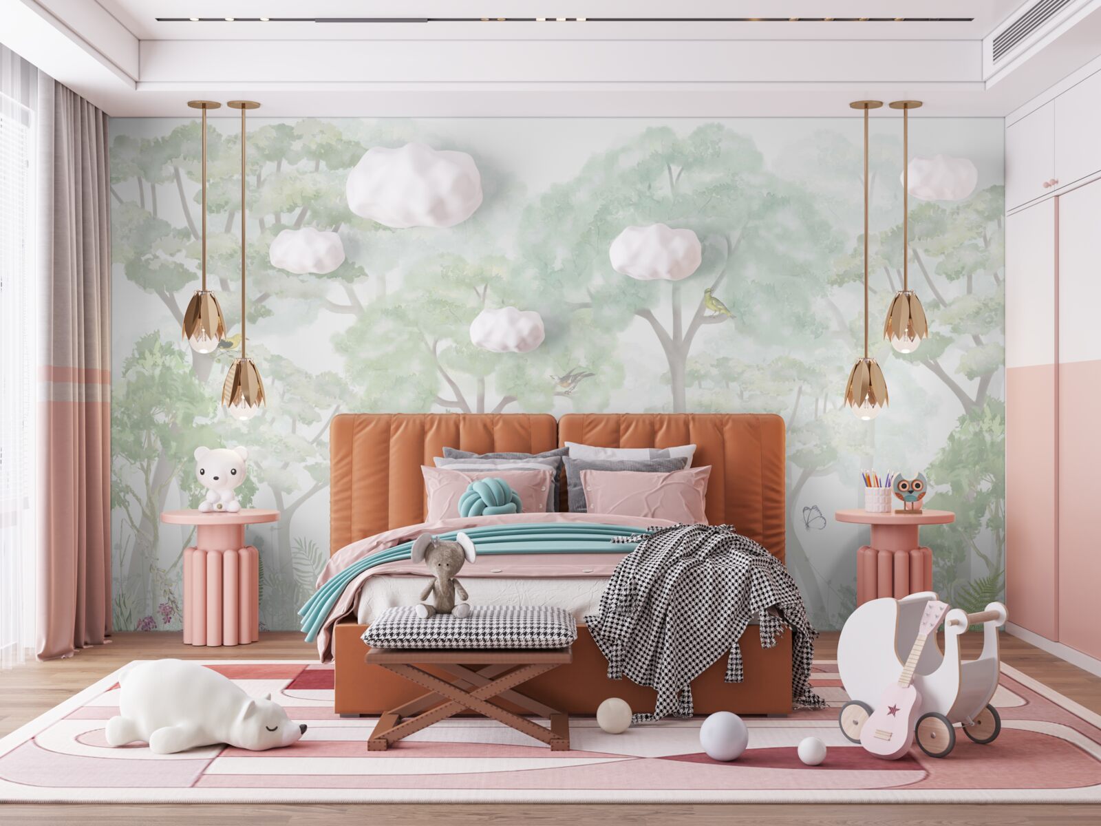 Фотошпалери ліс, намальований у блідих відтінках акварелі