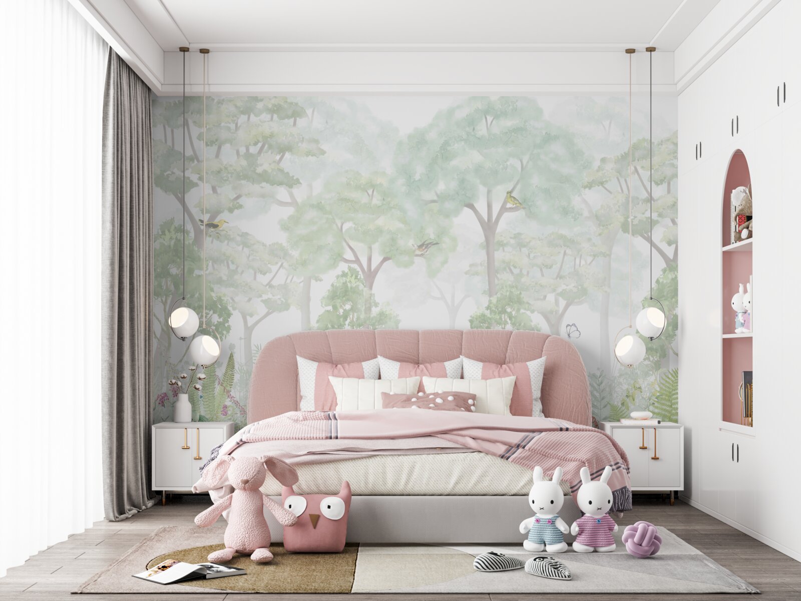 Фотошпалери ліс, намальований у блідих відтінках акварелі