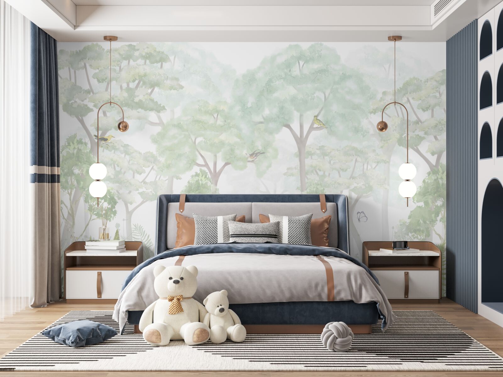 Фотошпалери ліс, намальований у блідих відтінках акварелі