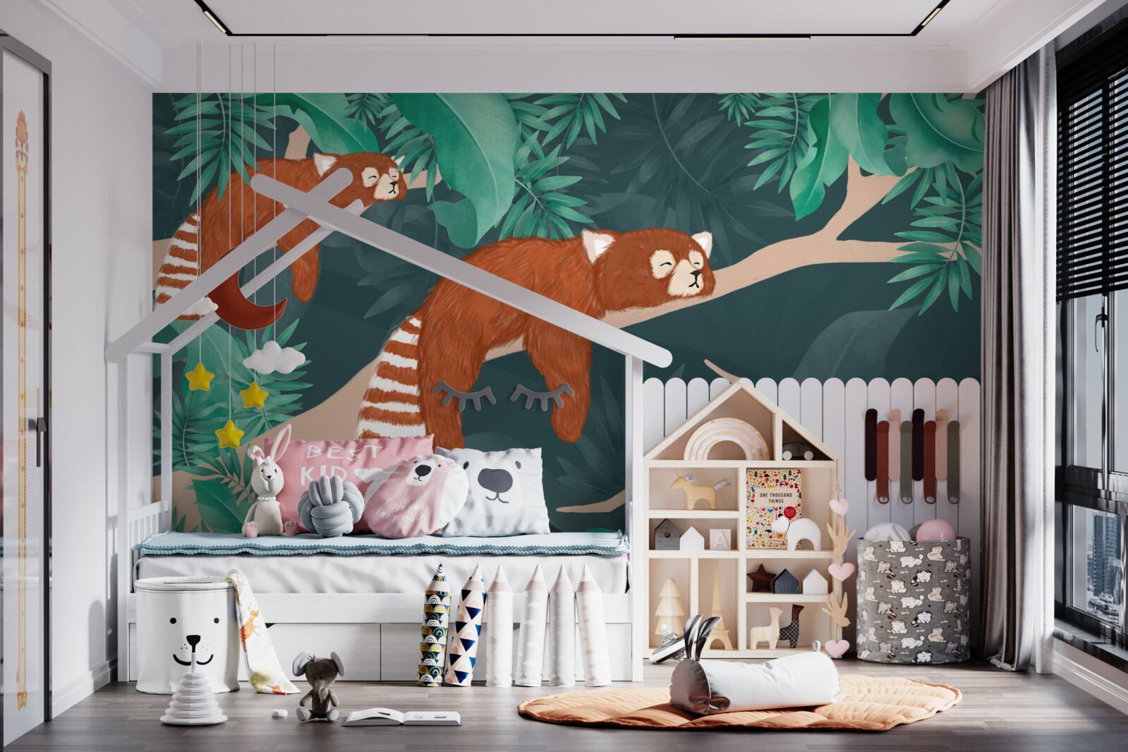 Фотошпалери помаранчеві панди, що відпочивають на гілках