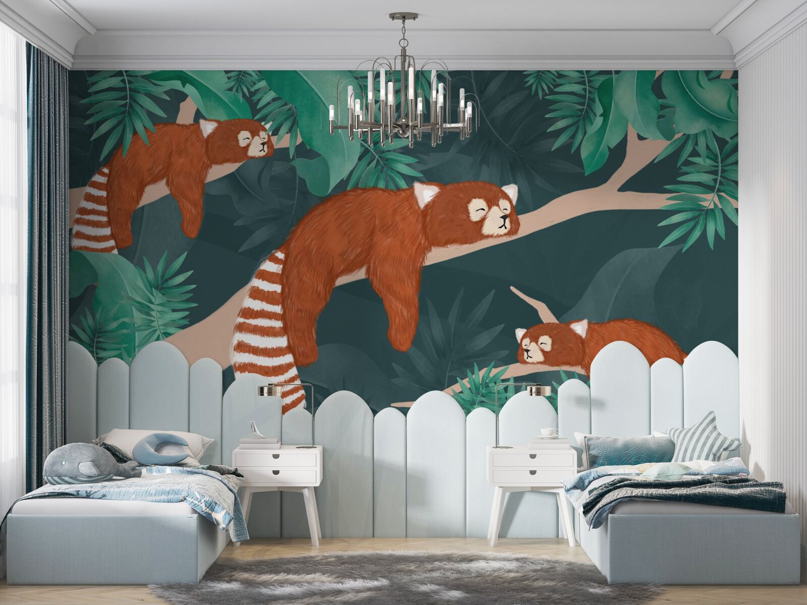 Фотошпалери помаранчеві панди, що відпочивають на гілках