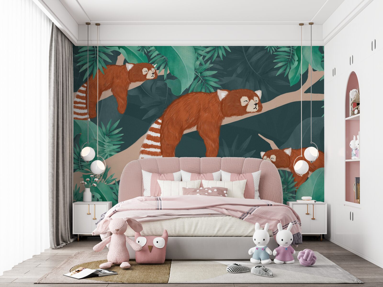 Фотошпалери помаранчеві панди, що відпочивають на гілках