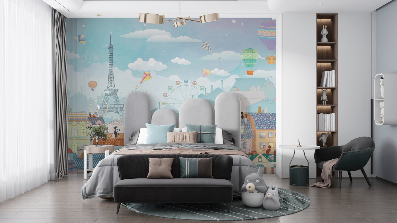 Фотошпалери Паризькі пейзажі привертають увагу котів на дахах будинків