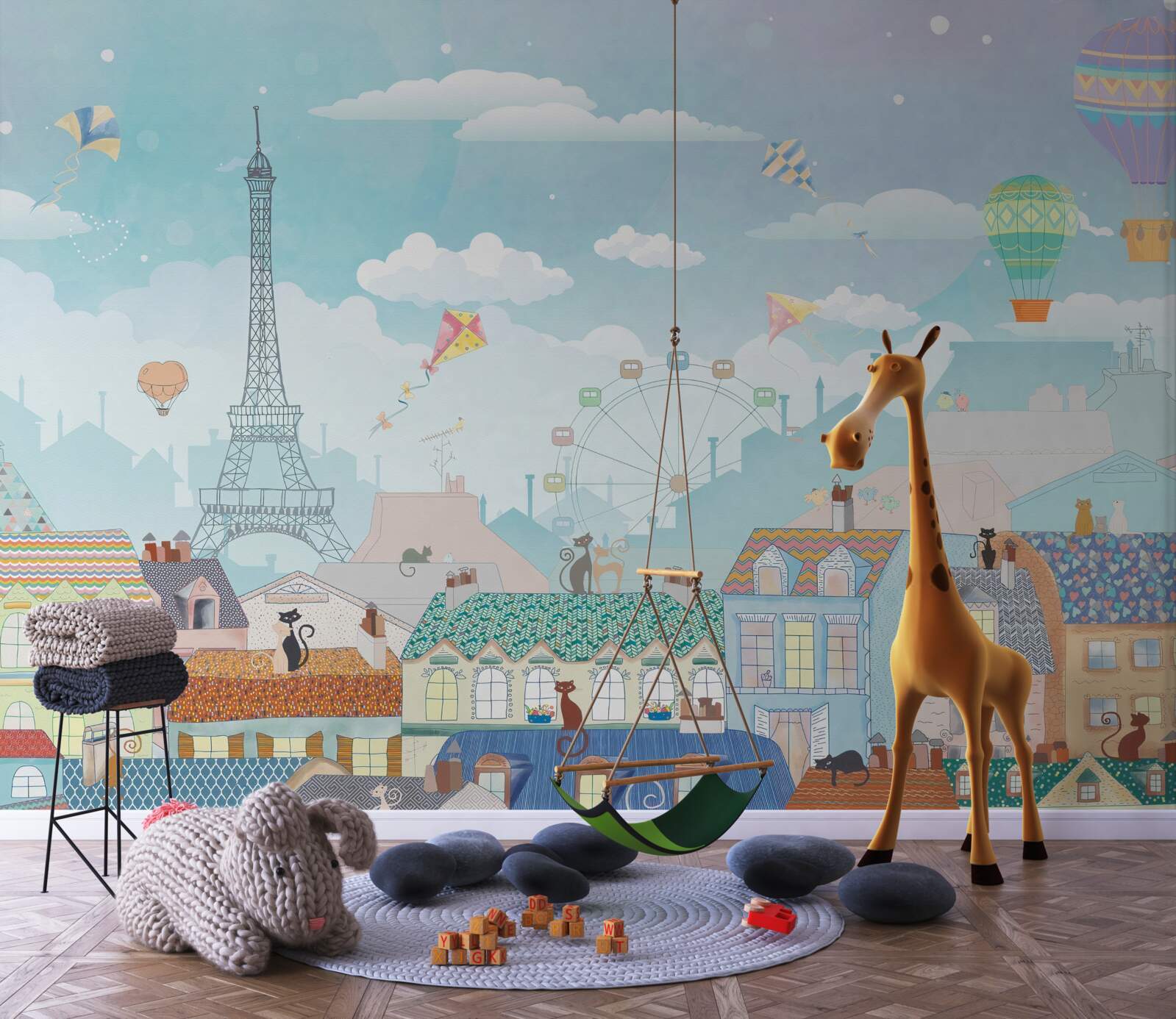 Фотошпалери Паризькі пейзажі привертають увагу котів на дахах будинків