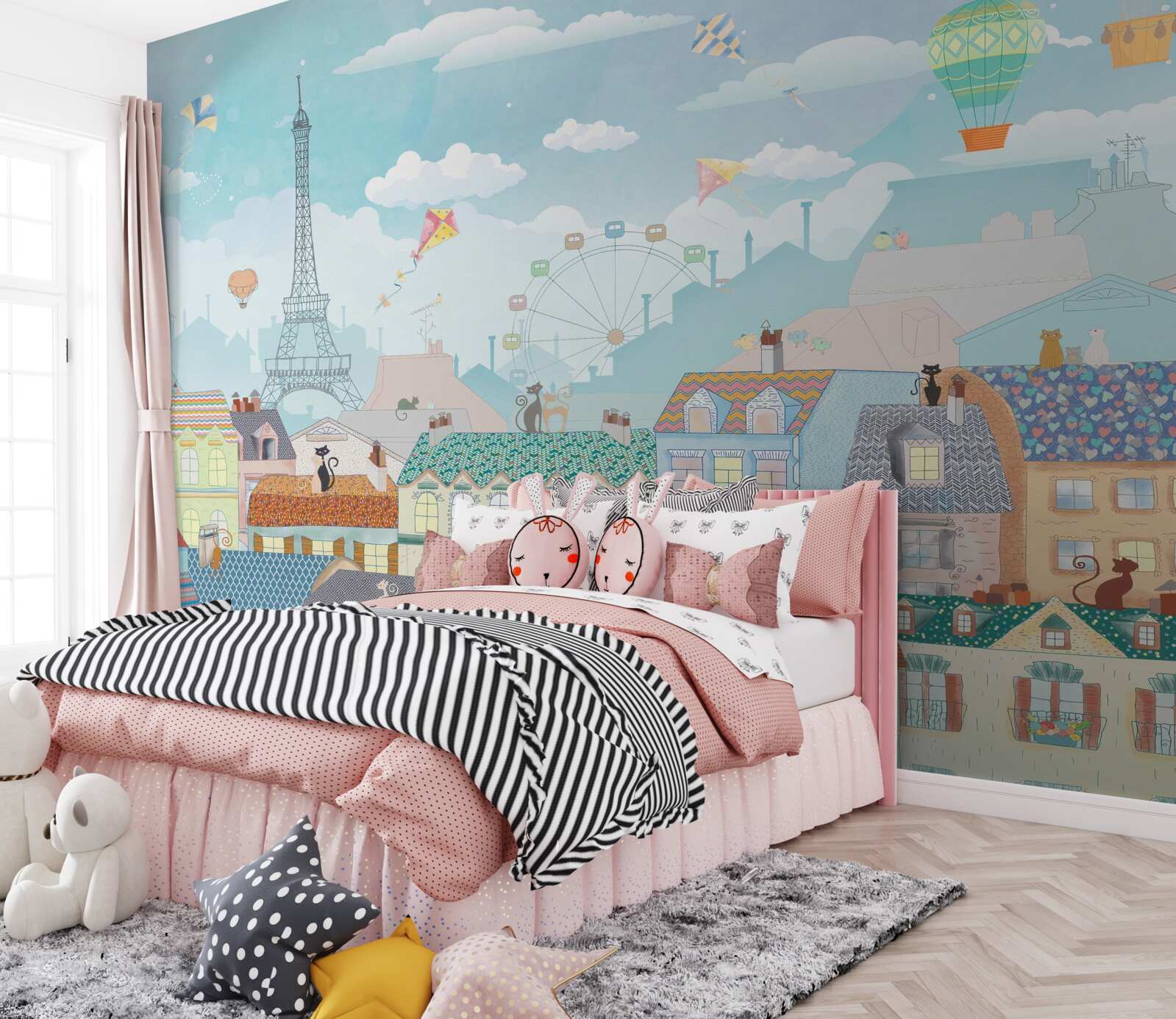 Фотошпалери Паризькі пейзажі привертають увагу котів на дахах будинків