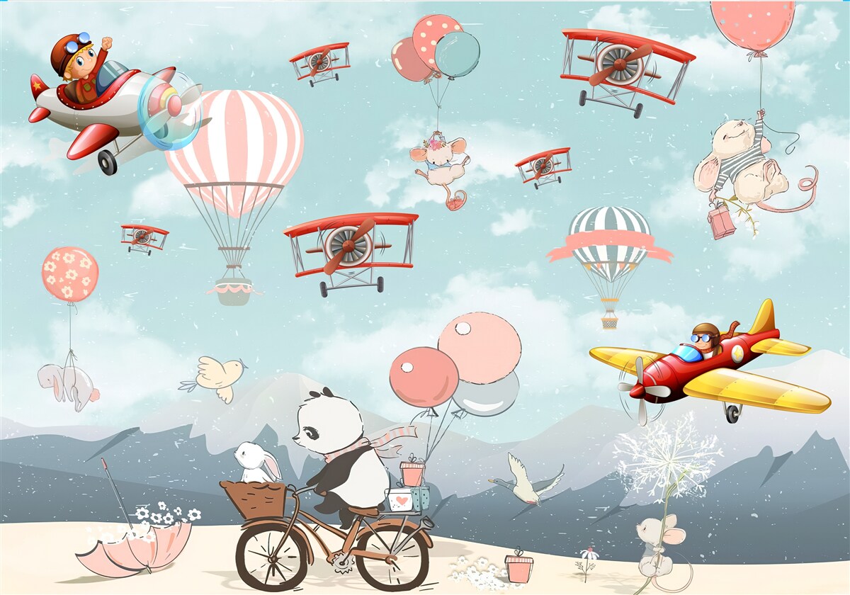 Фотошпалери навколо літає велосипедна панда та інша фауна