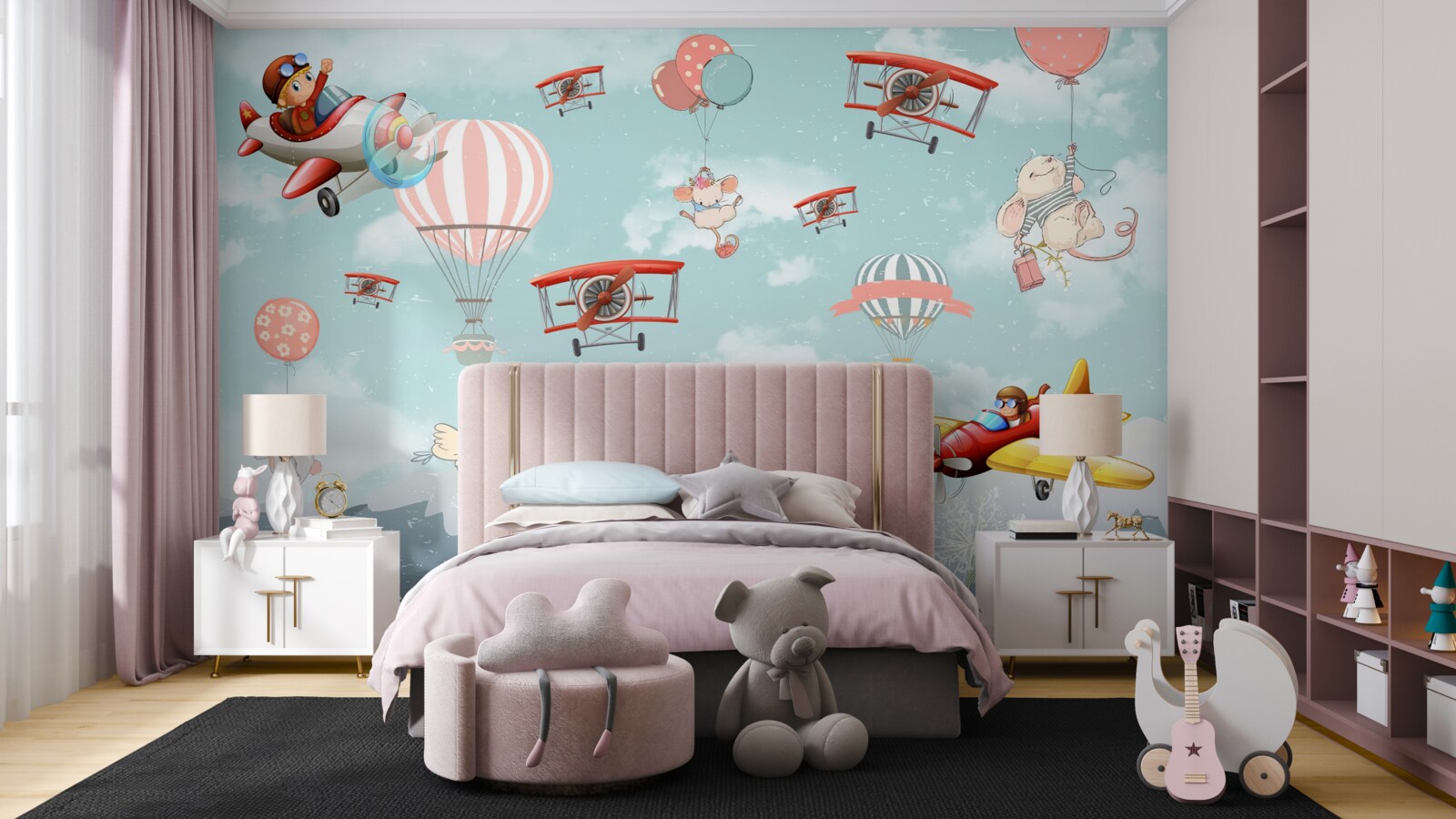 Фотошпалери навколо літає велосипедна панда та інша фауна