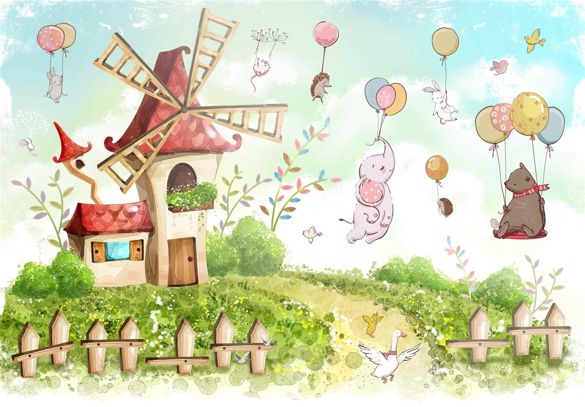 Фотошпалери істоти ширяють над землею на повітряних кулях