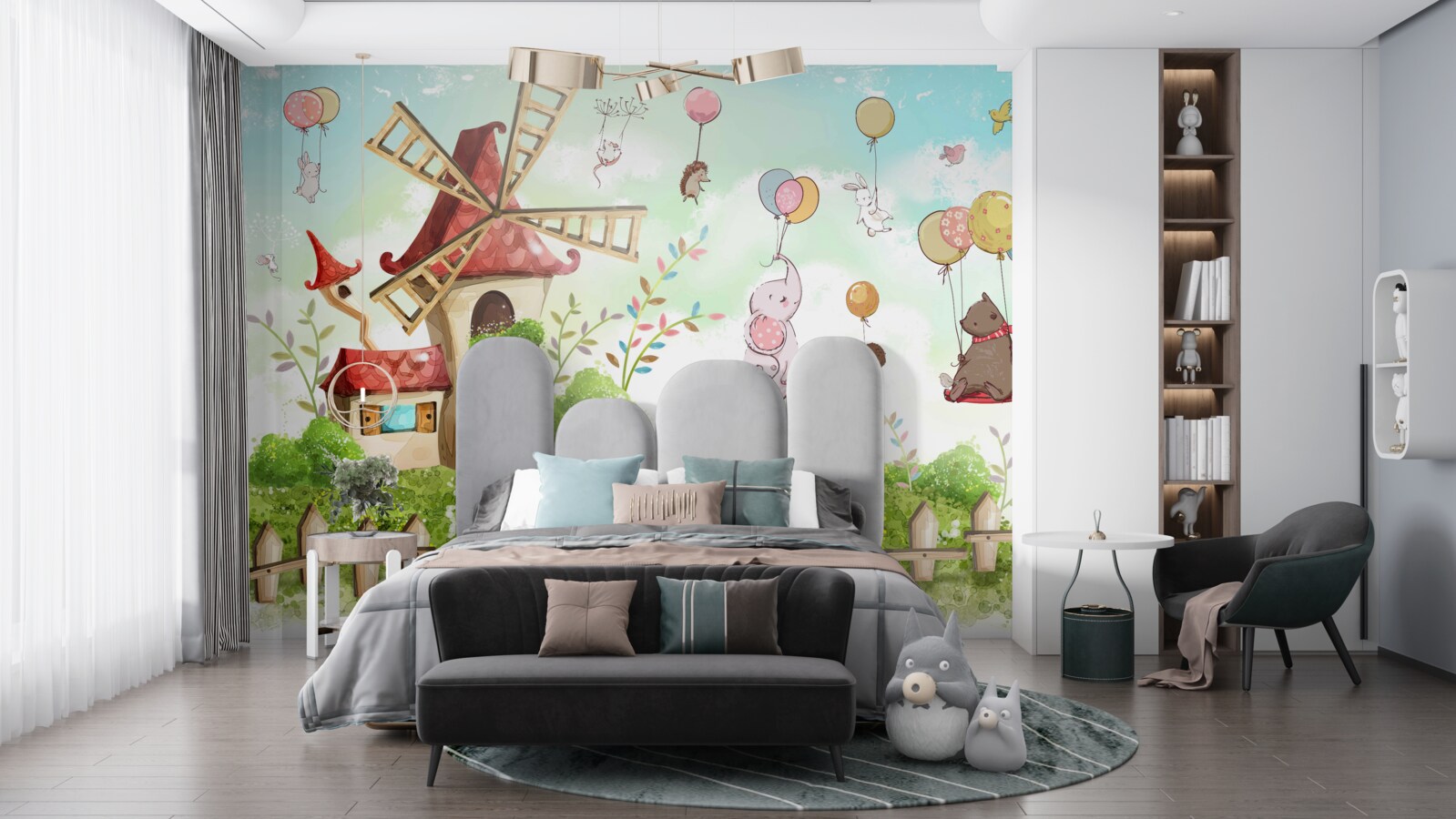 Фотошпалери істоти ширяють над землею на повітряних кулях