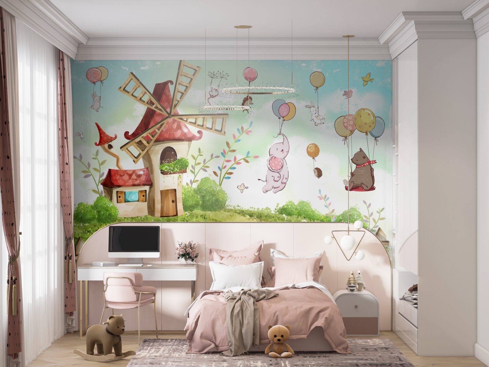 Фотошпалери істоти ширяють над землею на повітряних кулях