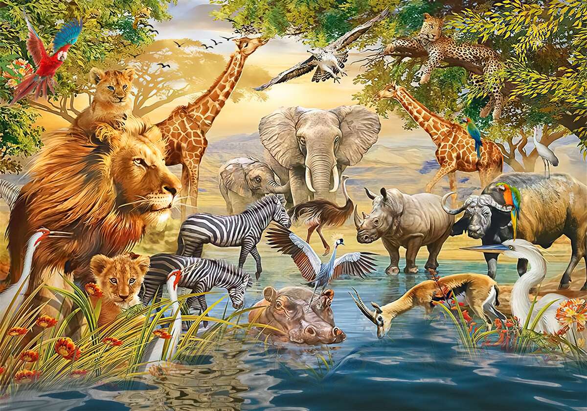 Фотошпалери африканські тварини біля ставка