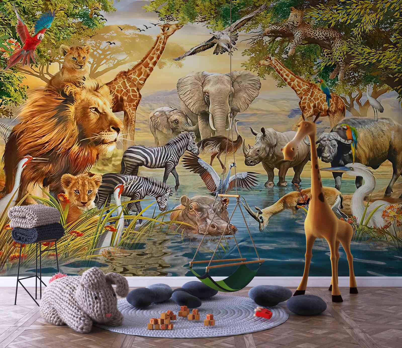 Фотошпалери африканські тварини біля ставка