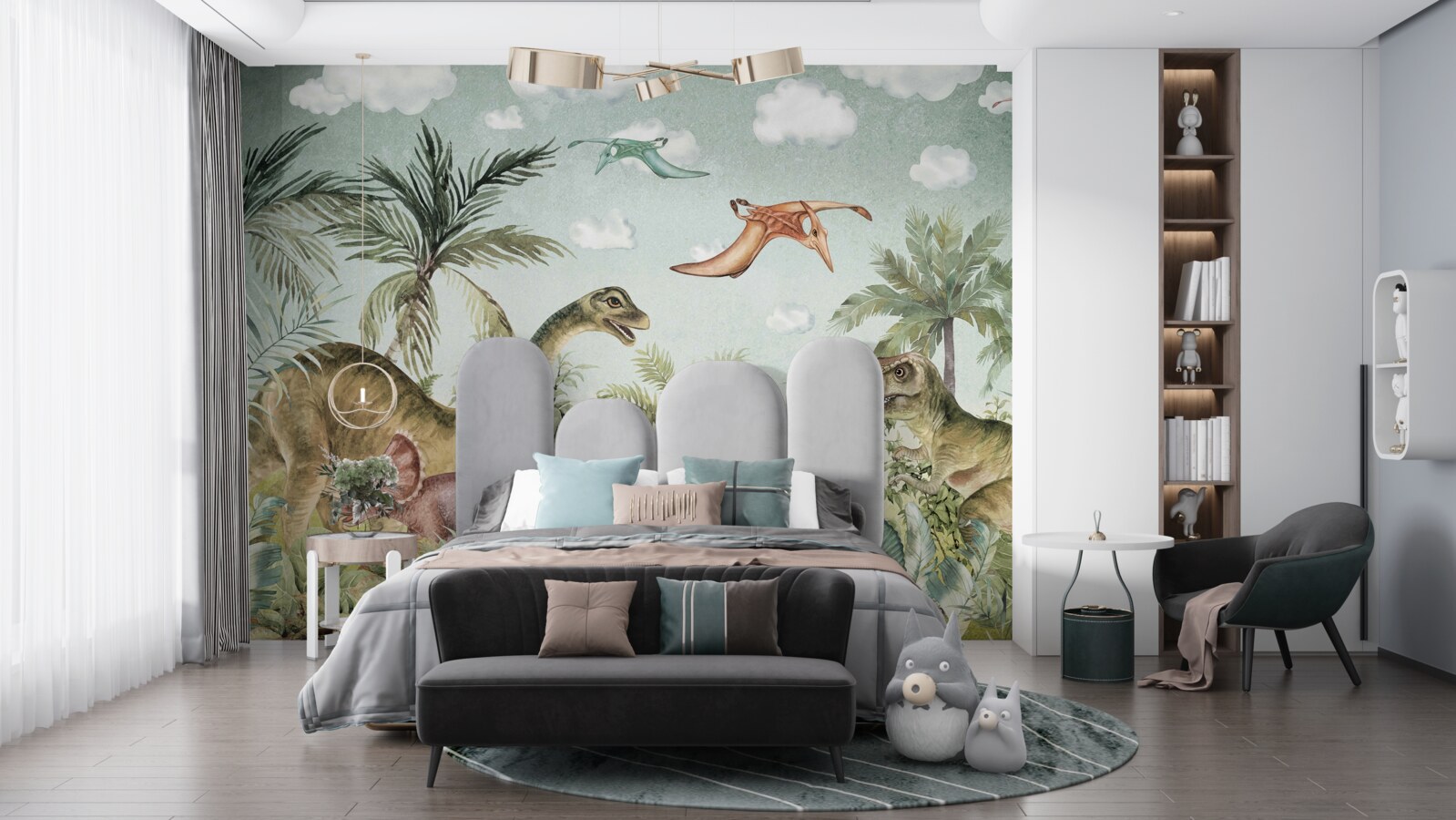 Фотошпалери зелень оточує динозаврів