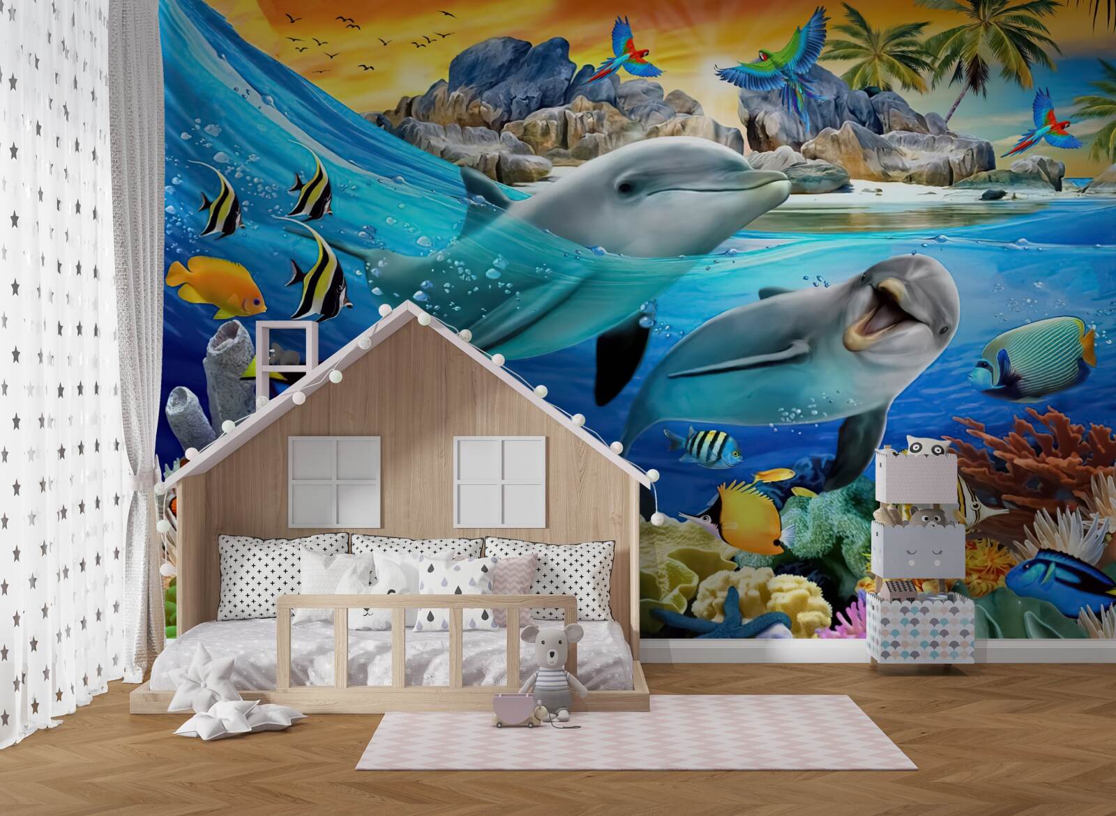 Фотошпалери дельфіни випливають на поверхню води