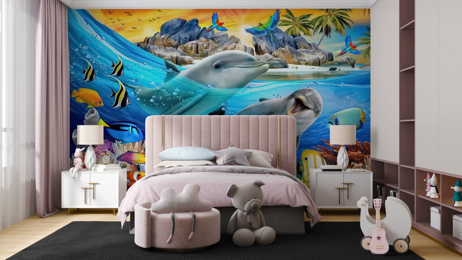 Фотошпалери дельфіни випливають на поверхню води