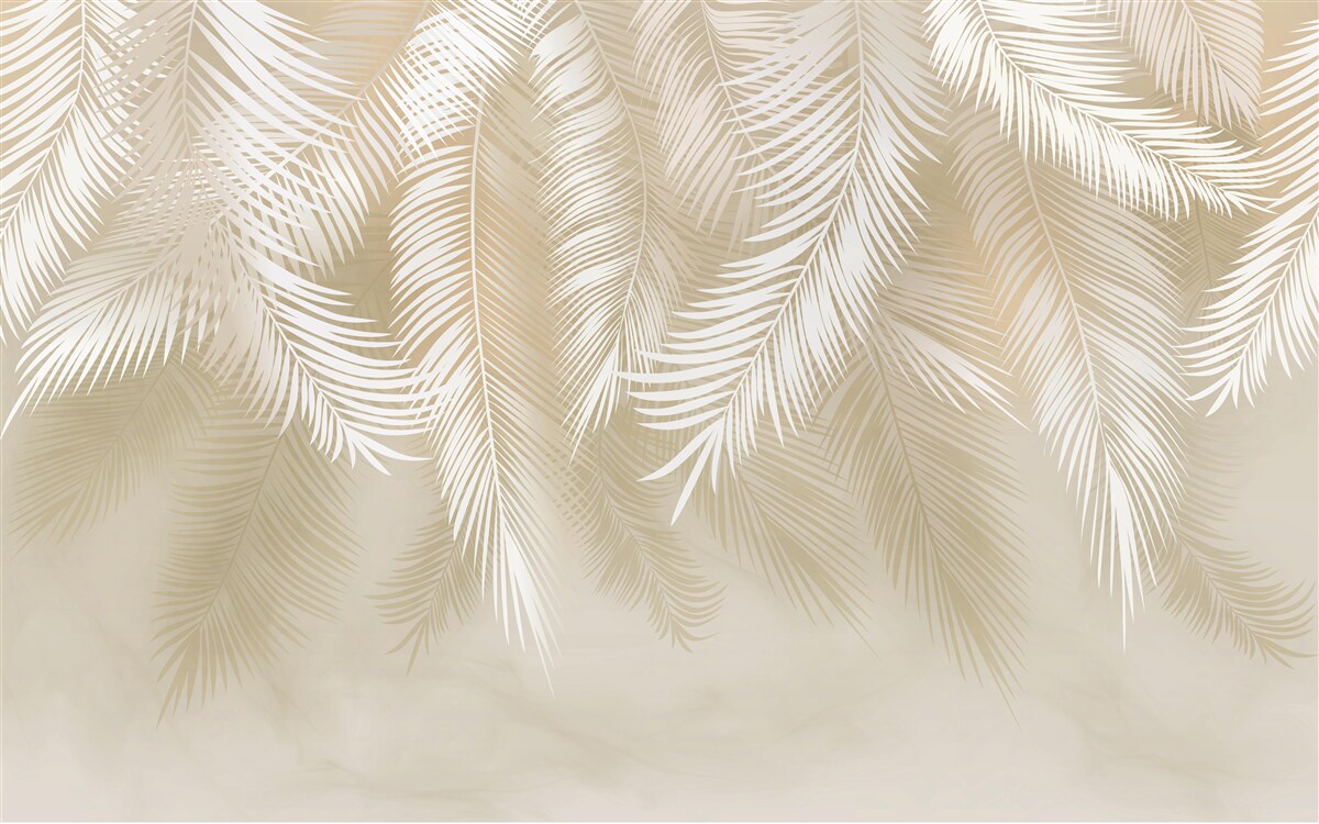 Фотошпалери пальмове листя біле на бежевому тлі
