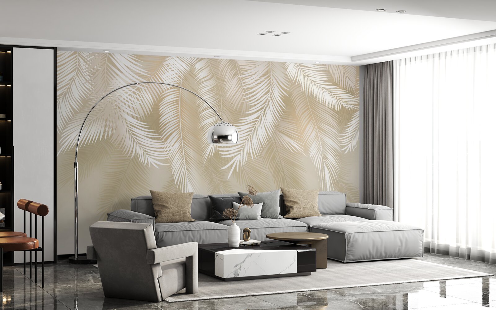 Фотошпалери пальмове листя біле на бежевому тлі