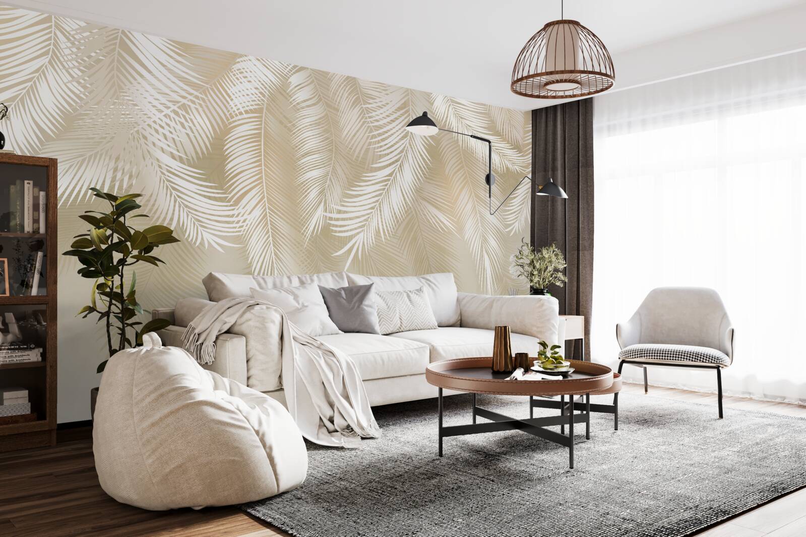 Фотошпалери пальмове листя біле на бежевому тлі