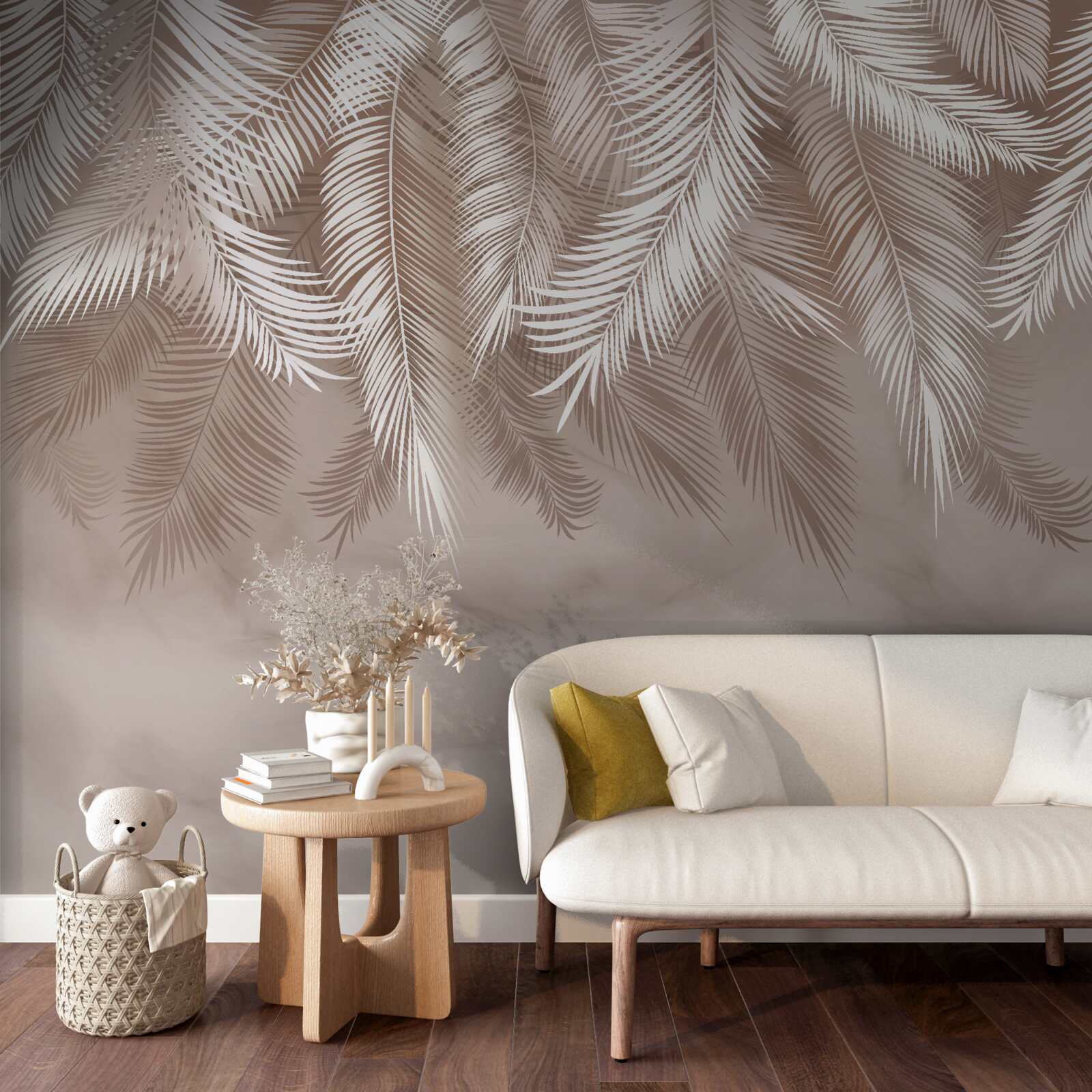 Фотошпалери звисаюче пальмове листя посипали білою фарбою