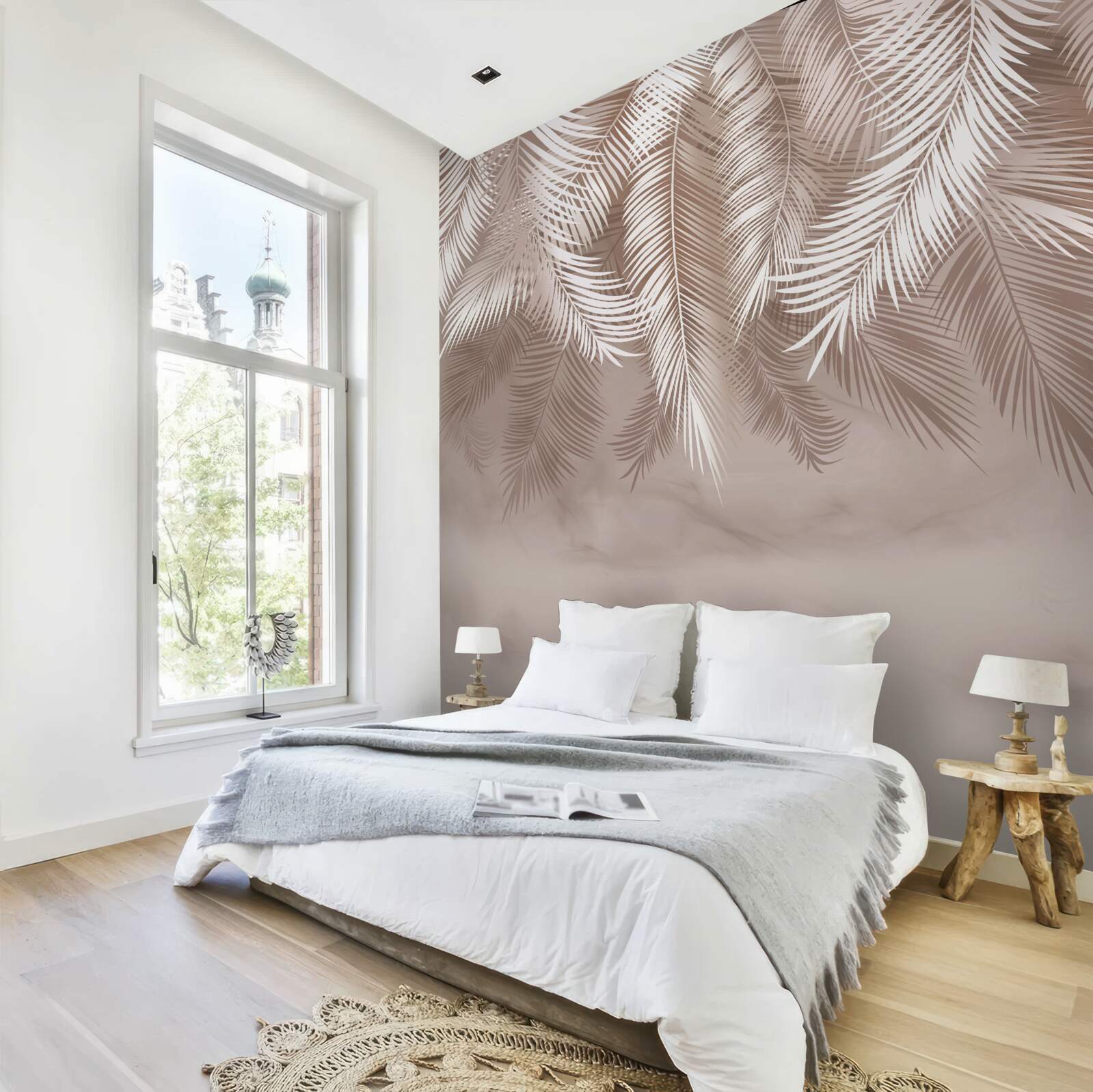 Фотошпалери звисаюче пальмове листя посипали білою фарбою