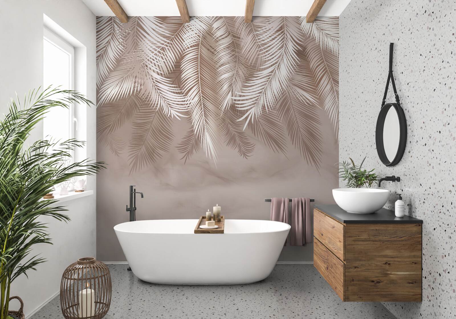 Фотошпалери звисаюче пальмове листя посипали білою фарбою