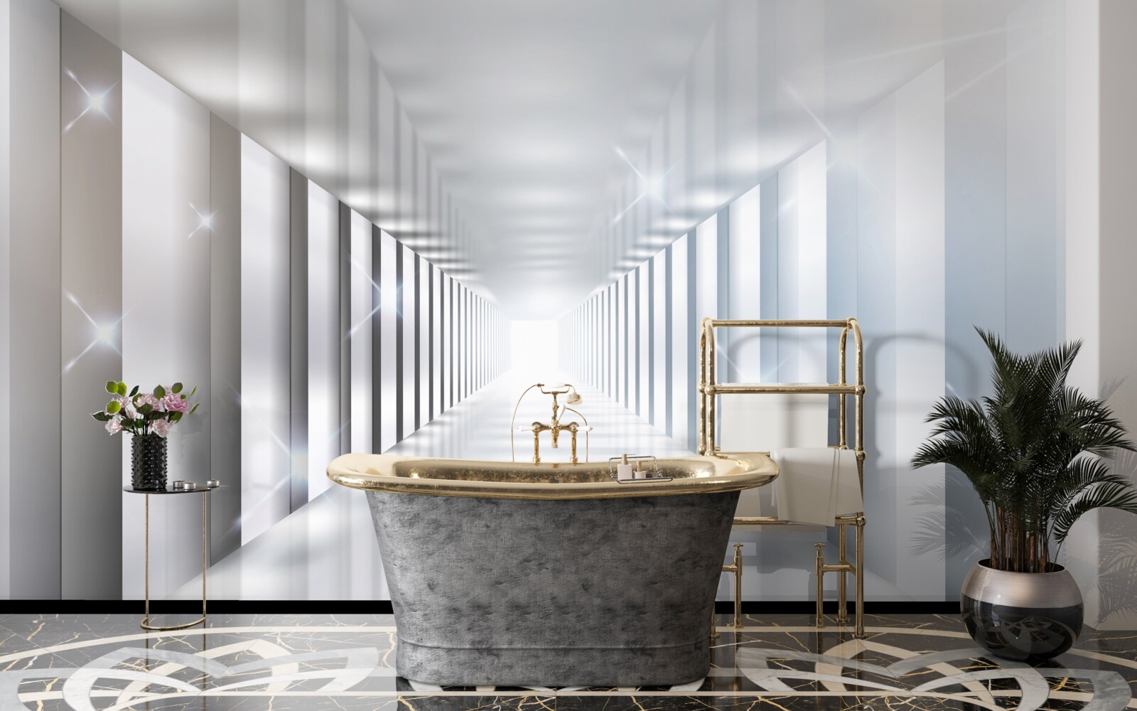 Фотошпалери нескінченний тунель, що нависає над містом