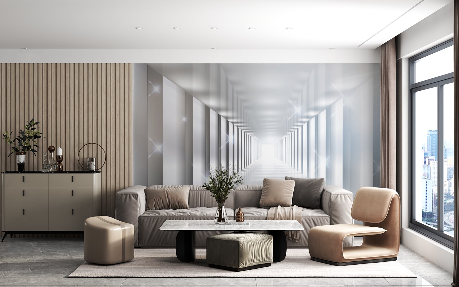 Фотошпалери нескінченний тунель, що нависає над містом