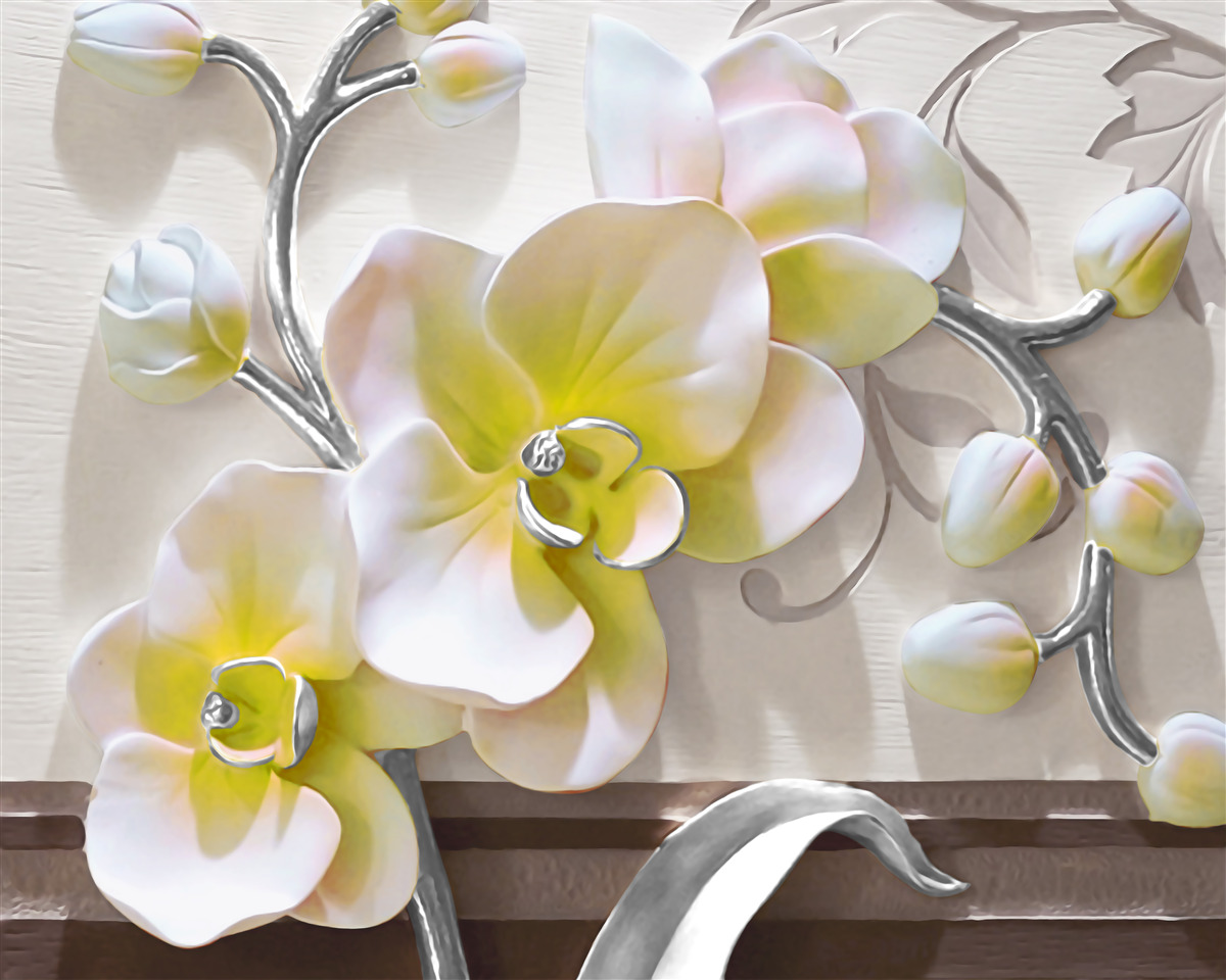 Фотошпалери орхідея з унікальним біло-жовтим забарвленням
