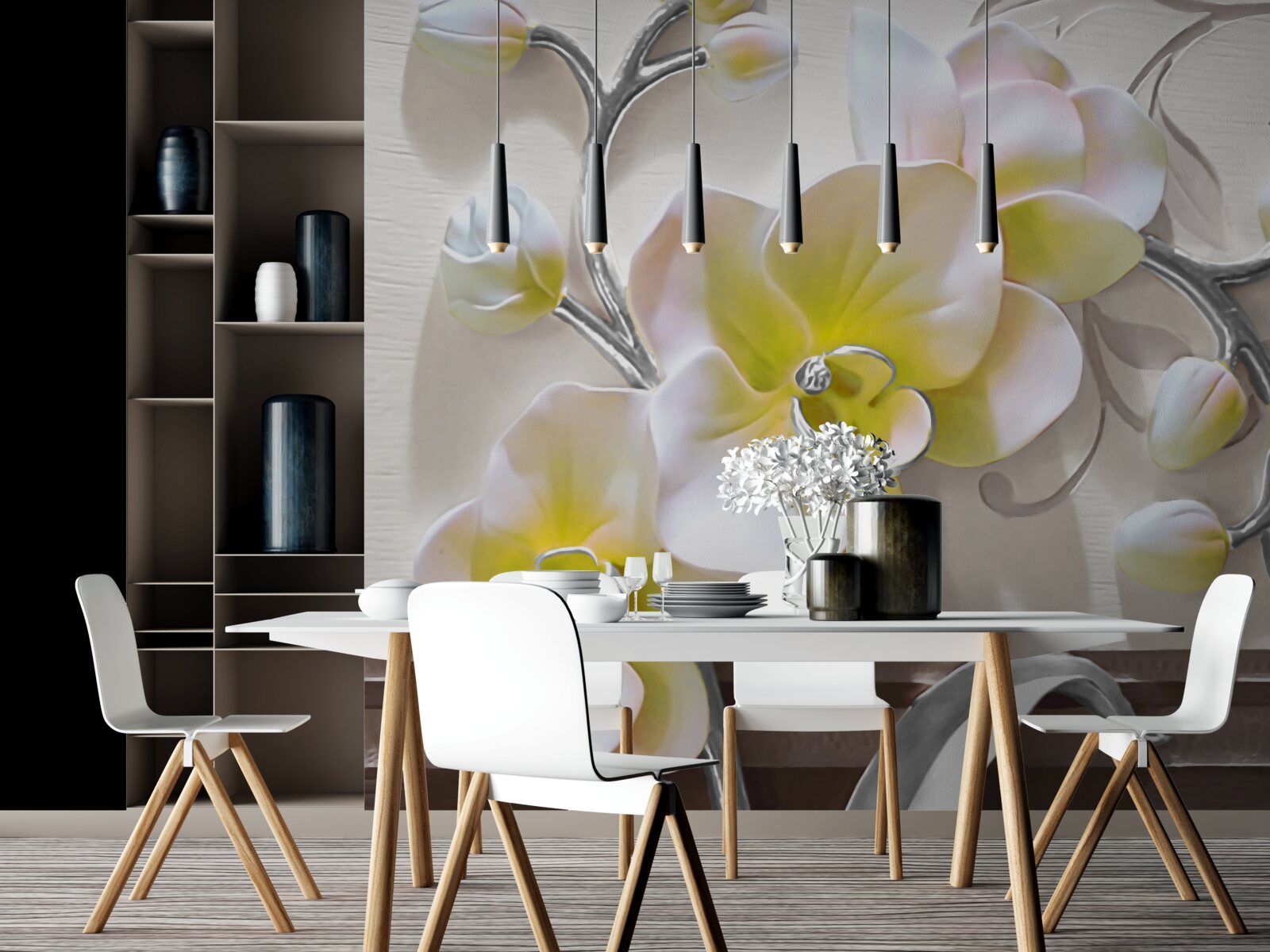 Фотошпалери орхідея з унікальним біло-жовтим забарвленням