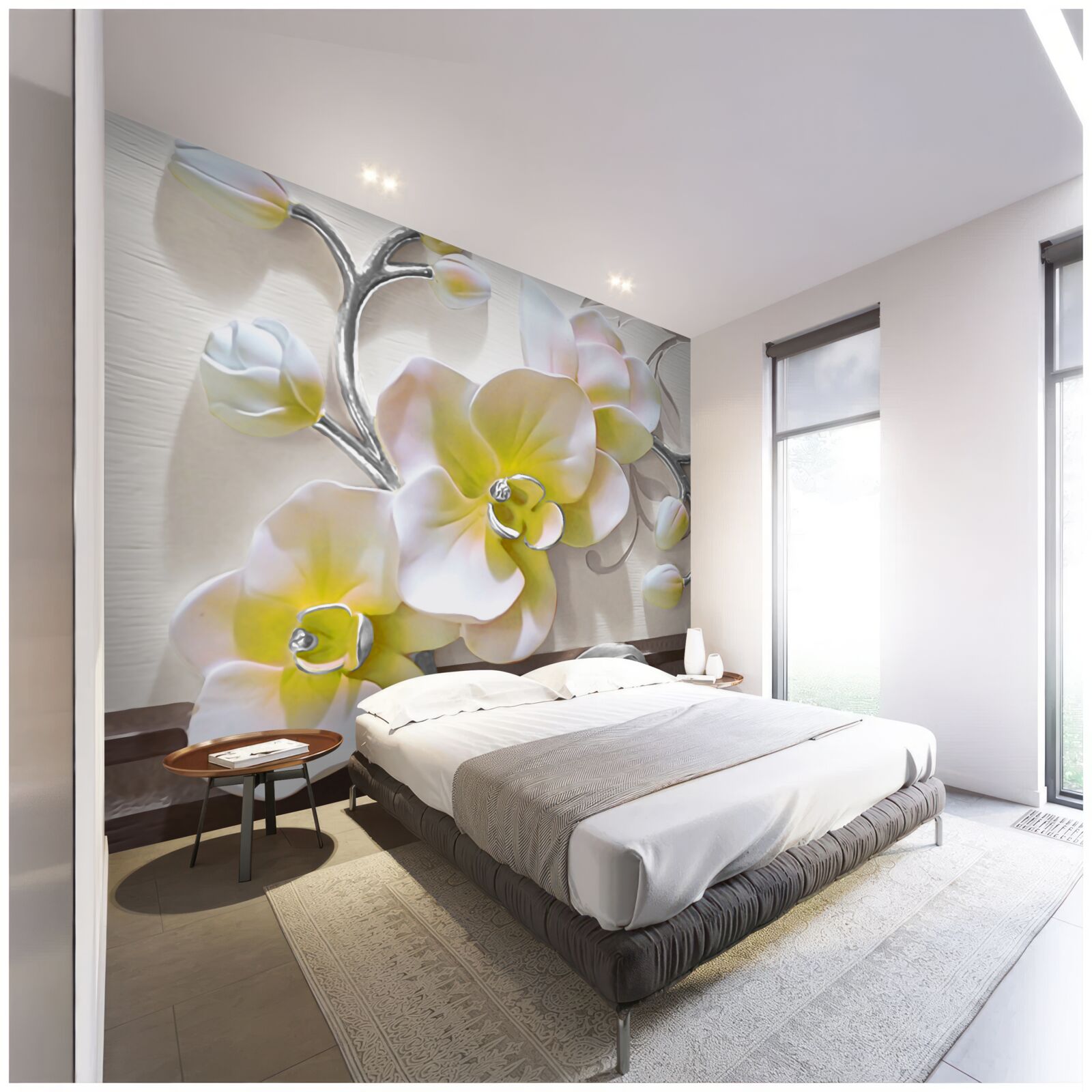 Фотошпалери орхідея з унікальним біло-жовтим забарвленням