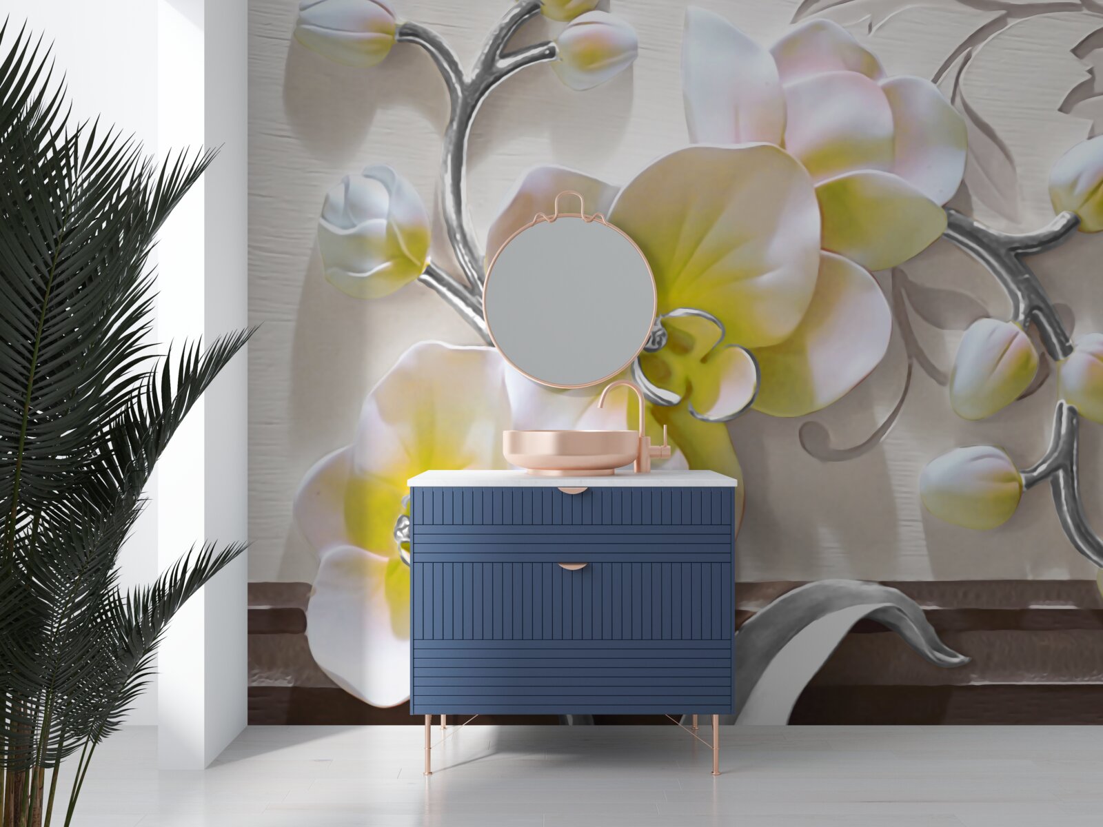 Фотошпалери орхідея з унікальним біло-жовтим забарвленням