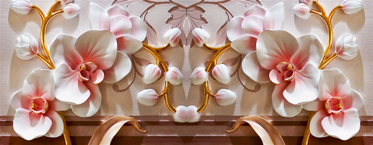 Фотошпалери орхідеї з червоною серцевиною на білому тлі квітів