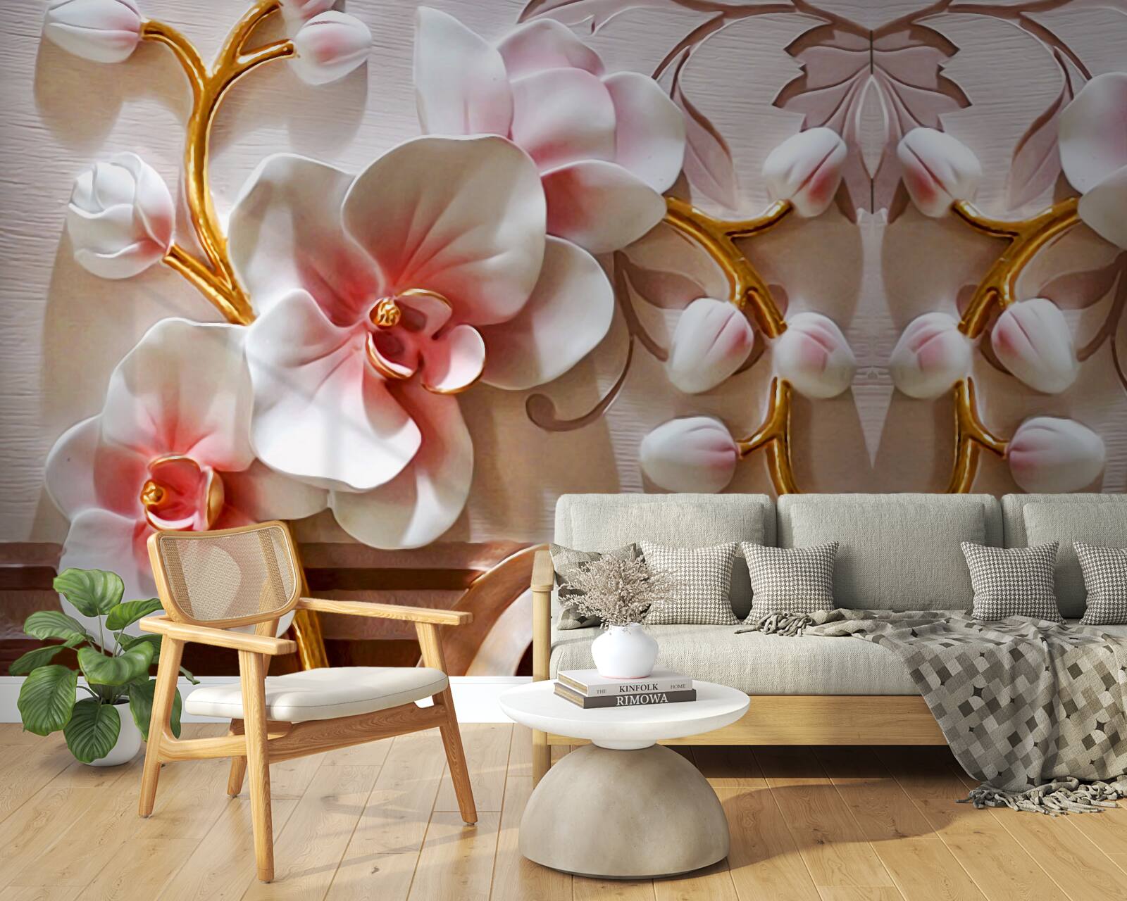 Фотошпалери орхідеї з червоною серцевиною на білому тлі квітів