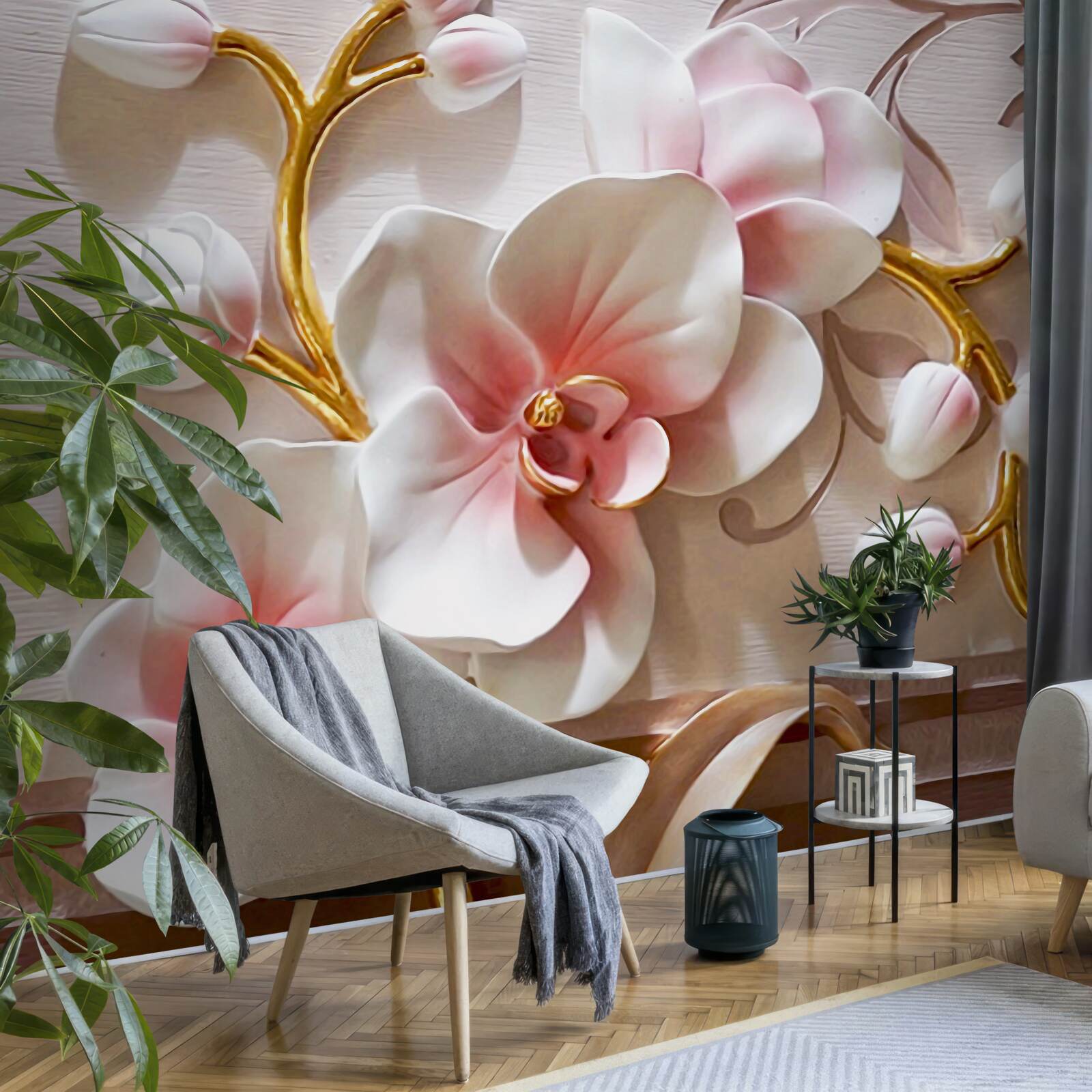 Фотошпалери величезні бутони червоно-білої орхідеї