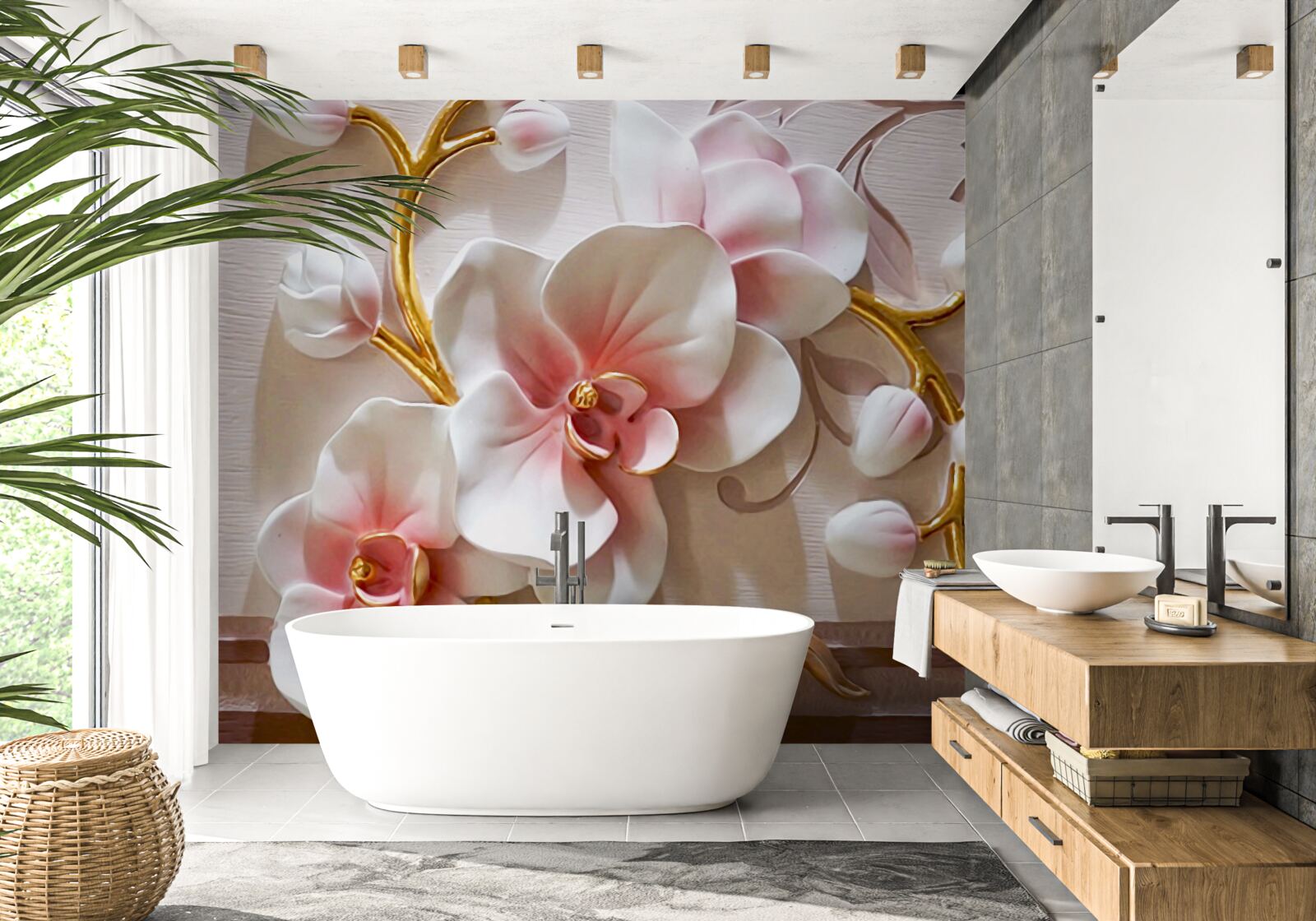 Фотошпалери величезні бутони червоно-білої орхідеї