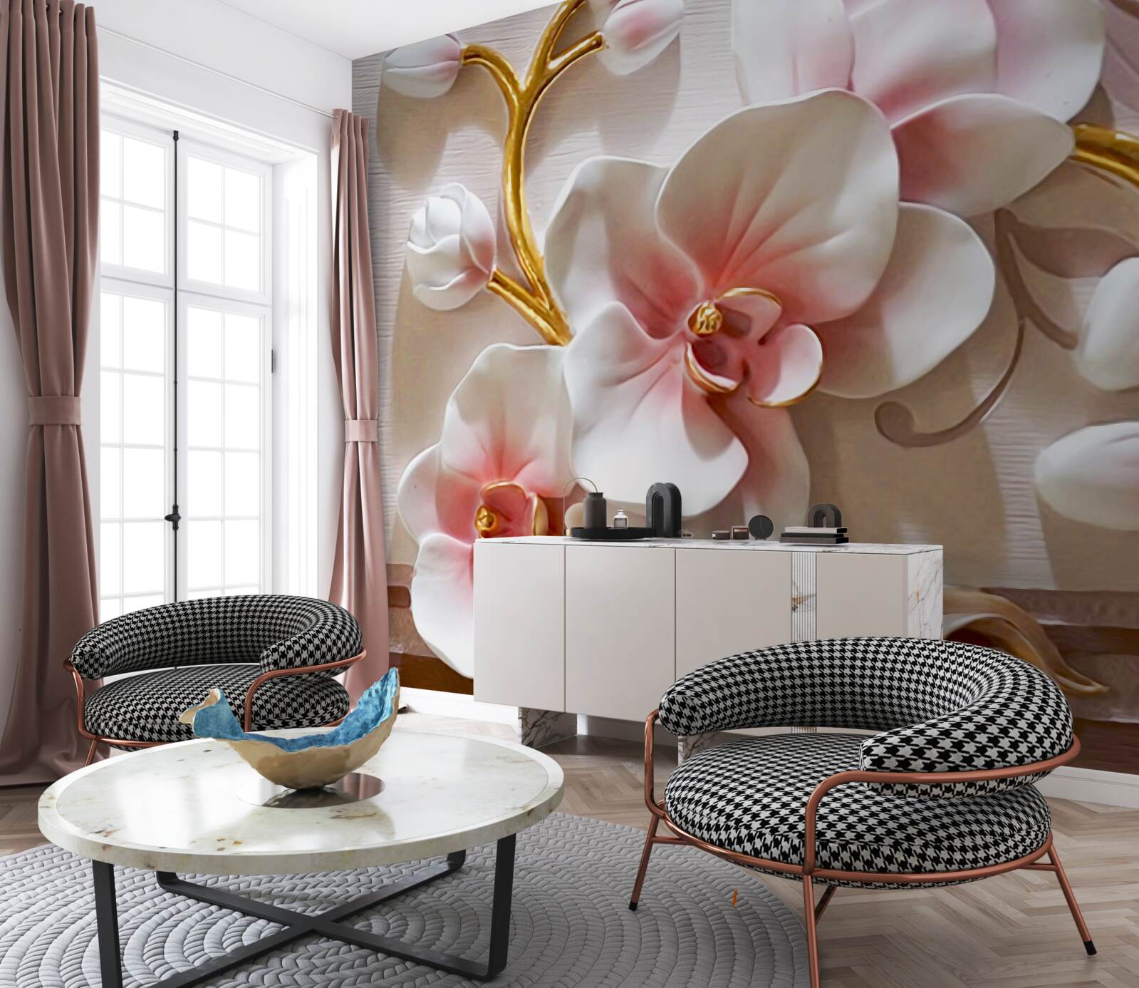 Фотошпалери величезні бутони червоно-білої орхідеї