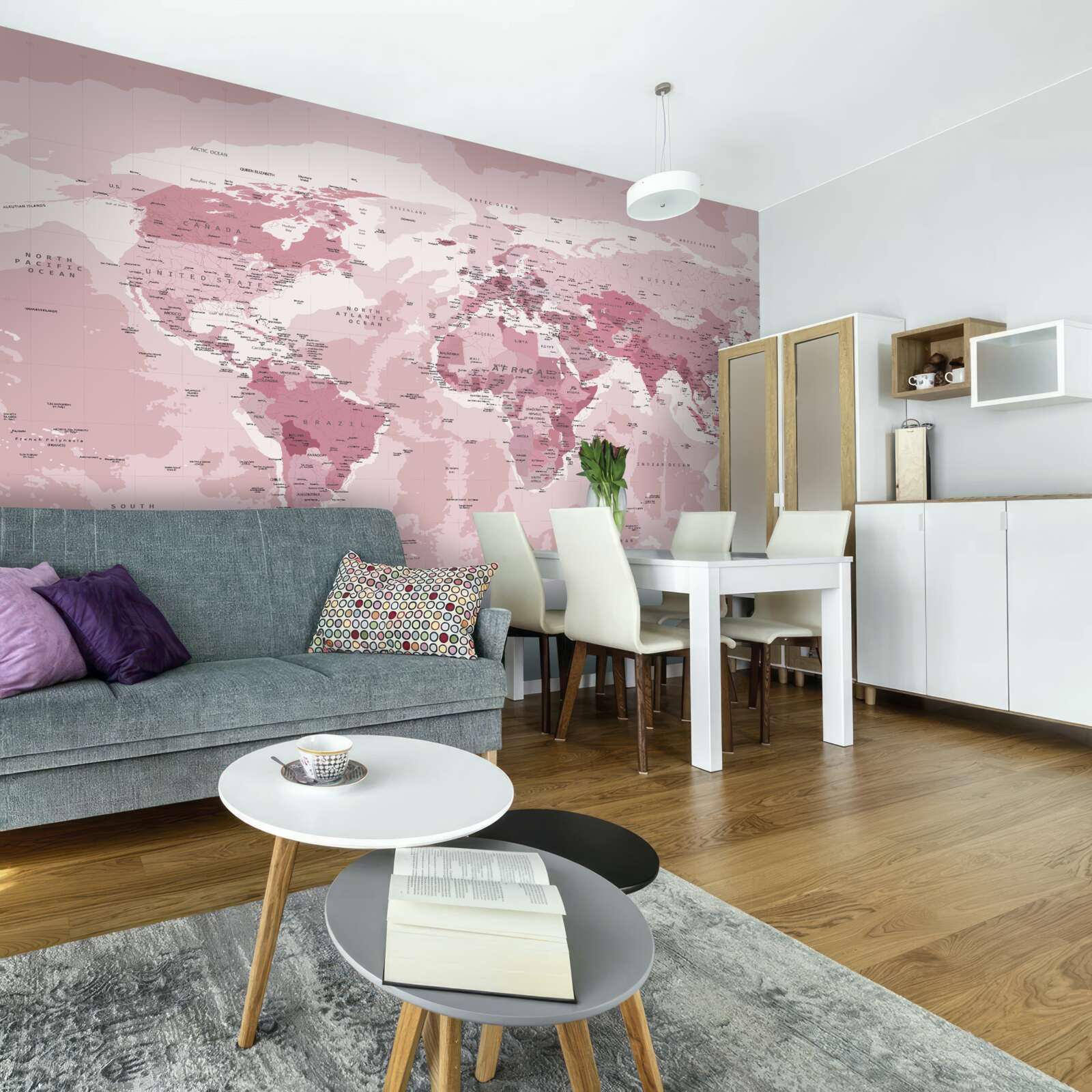 Фотошпалери стандартна географічна карта рожевого кольору