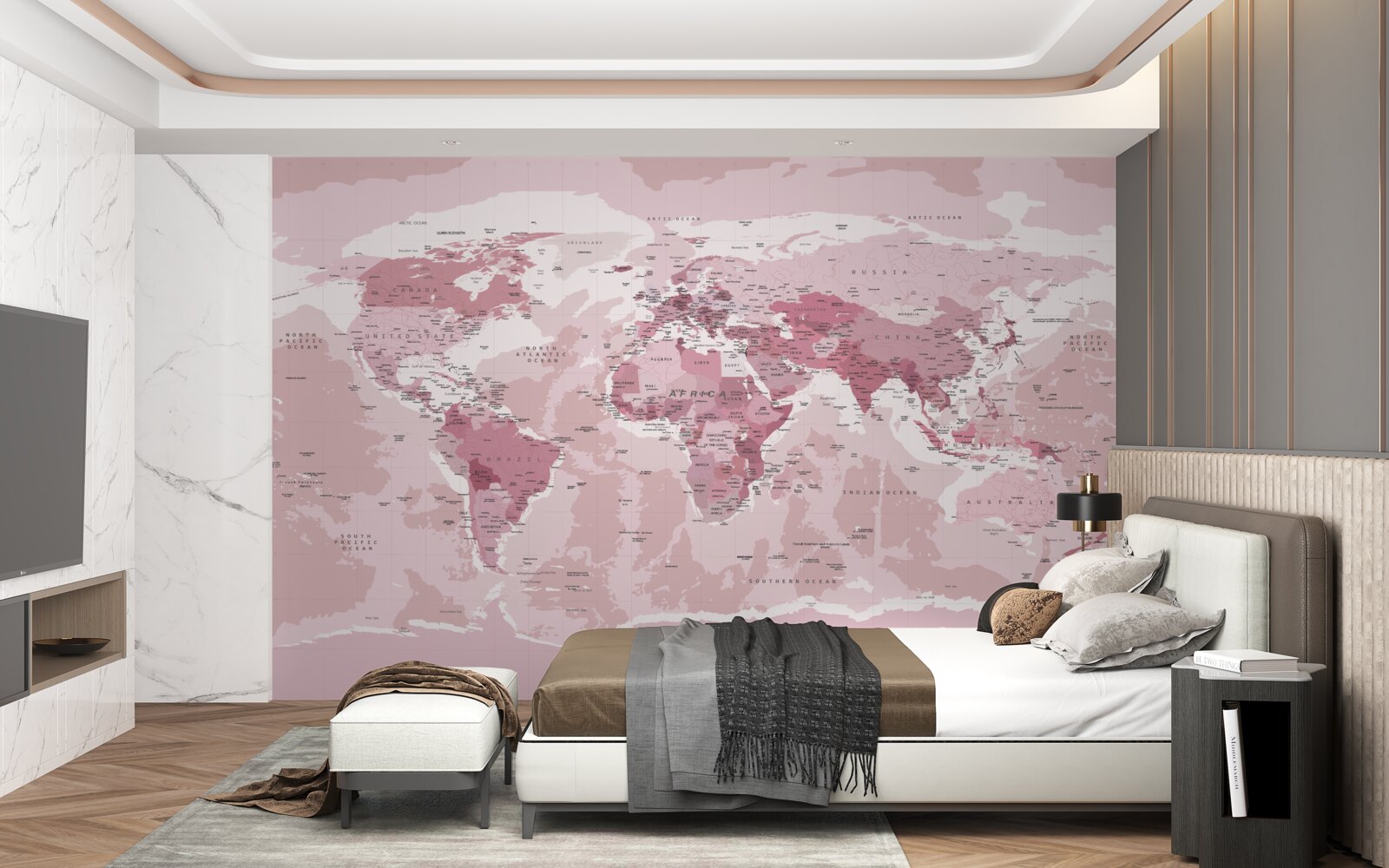 Фотошпалери стандартна географічна карта рожевого кольору